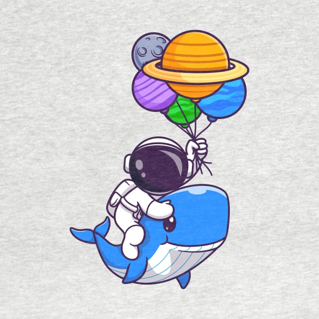 Cute Astronaut Riding Cute Whale And Holding Balloon Cartoon by Catalyst Labs